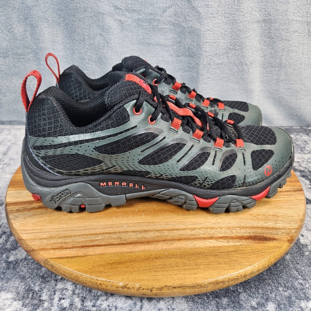 Merrell Moab Edge 3 Shoes Mens 9 Black Red Low Top Vibram Hiking Trail J559497
